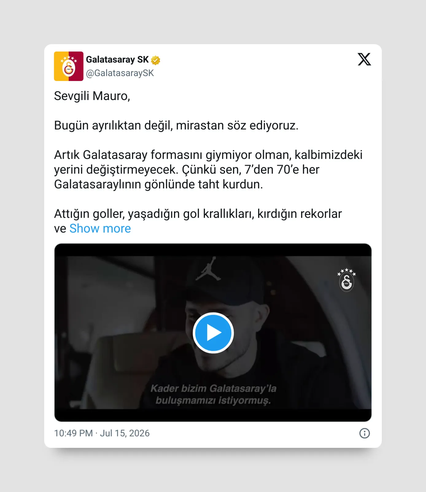 Böyle Bir Aşk Unutulmaz: Icardi'nin Galatasaray'a Duygusal Vedası